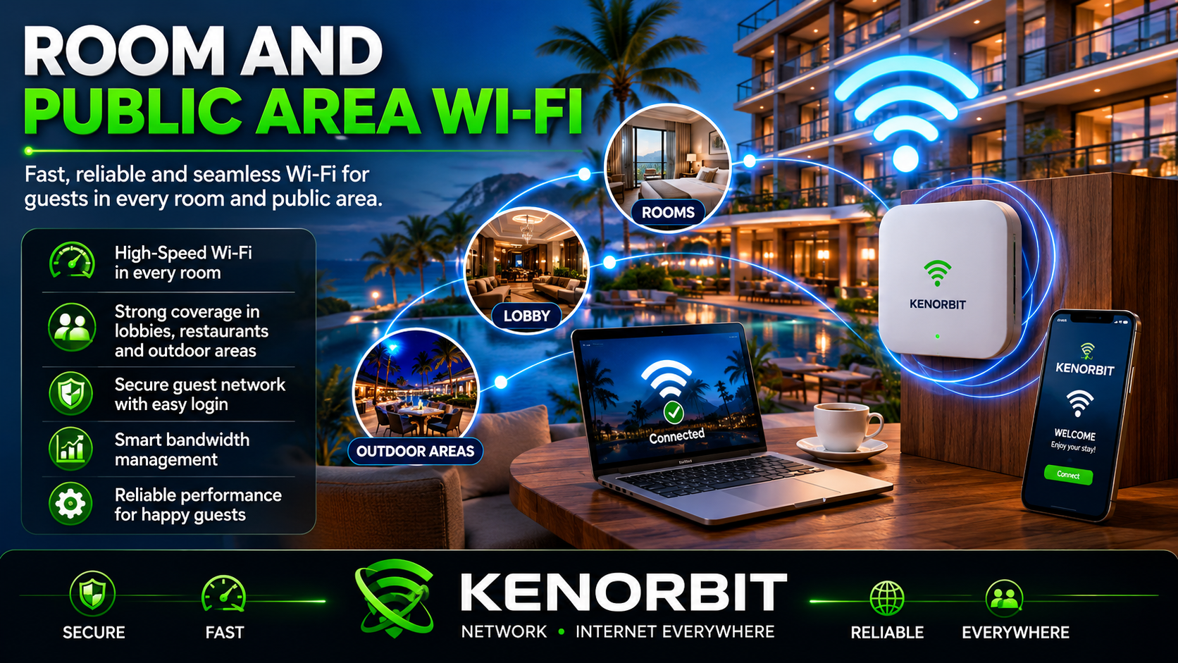 Kenorbit guest Wi-Fi for hotel rooms and public areas